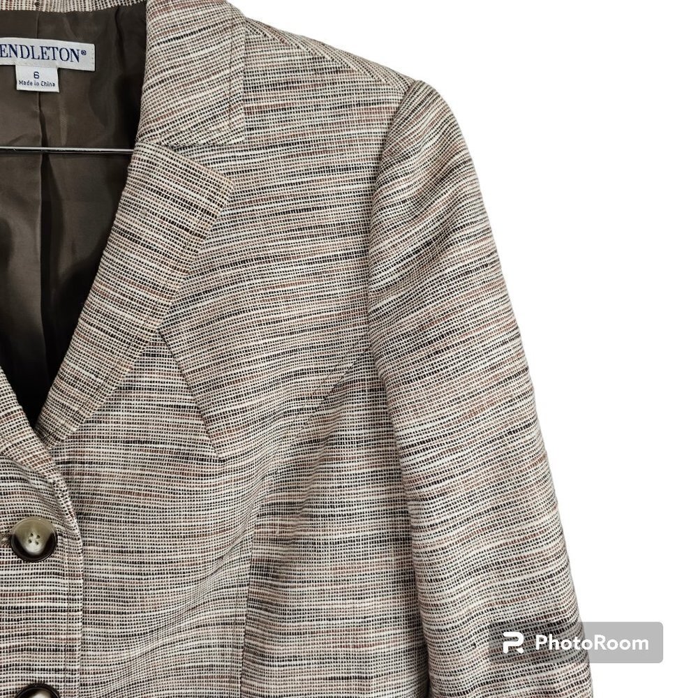 Pendleton Fitted Beige Single Breasted Tweed Blaz… - image 3